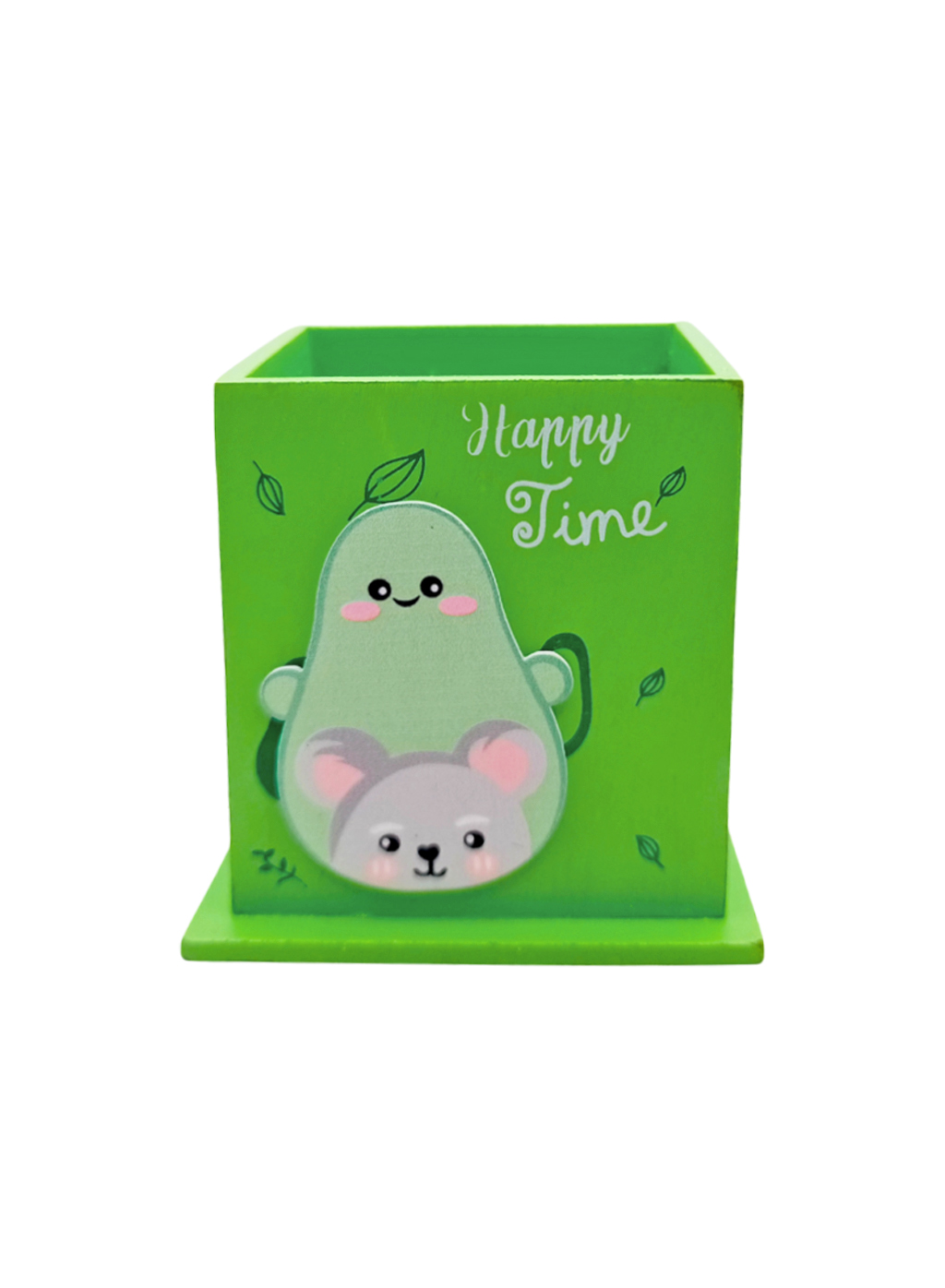 Ahşap Masaüstü Kalemlik Sevimli Avakado Koala Desenli Yeşil - 1 A