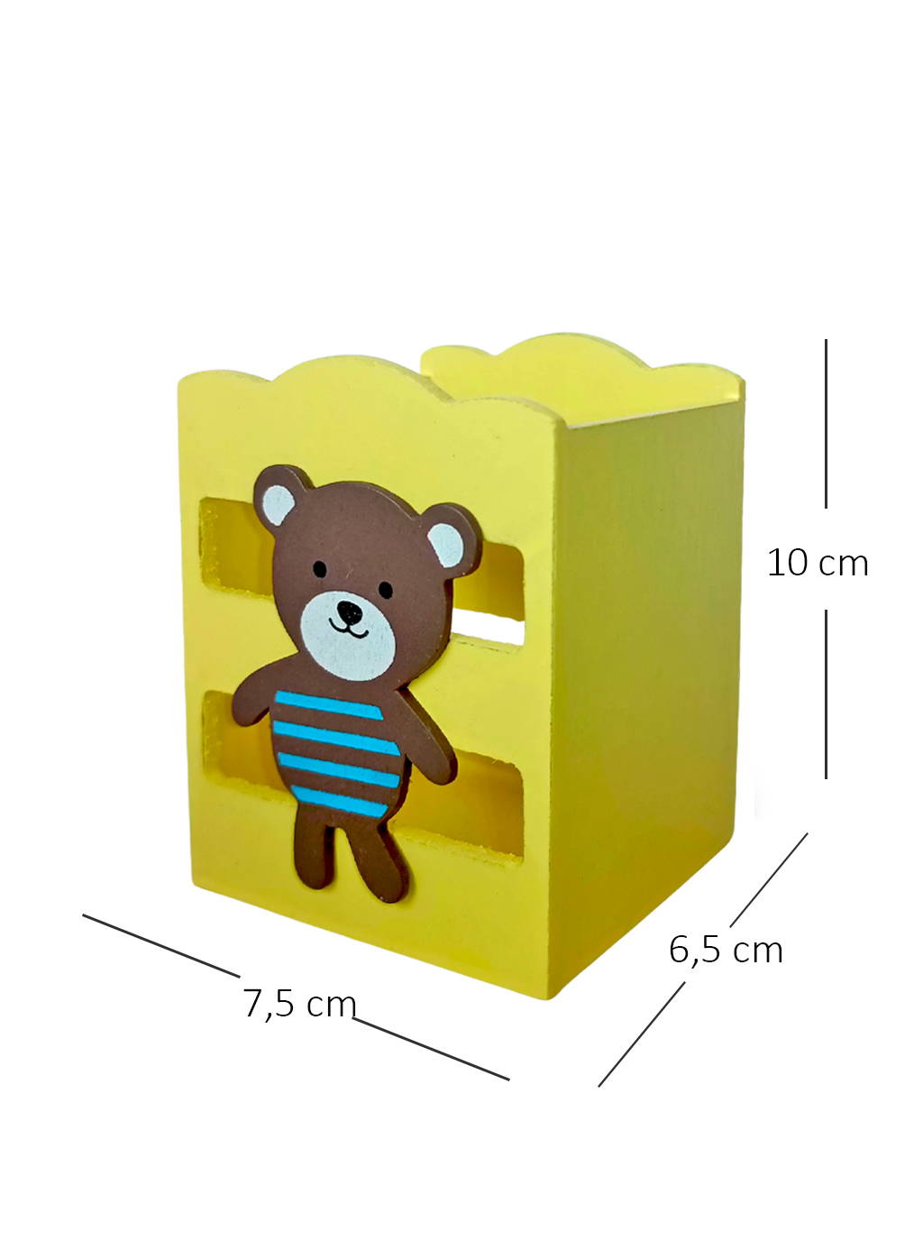 Ahşap Masaüstü Kalemlik Sevimli Ayıcık Çizgili Sarı- 1 Adet