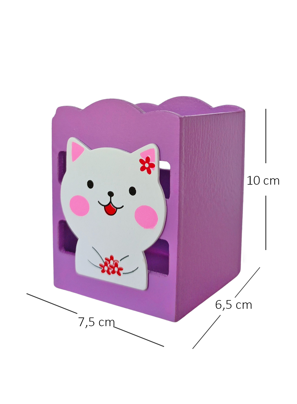 Limmy Ahşap Masaüstü Kalemlik Sevimli Kedi Mor - 1 Adet