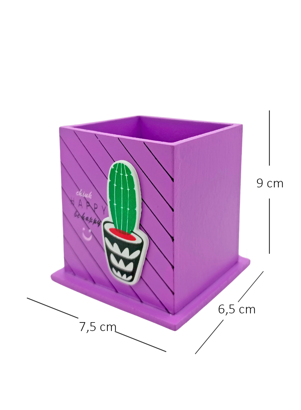 Ahşap Masaüstü Kalemlik Kaktüs Desenli Mor - 1 Adet