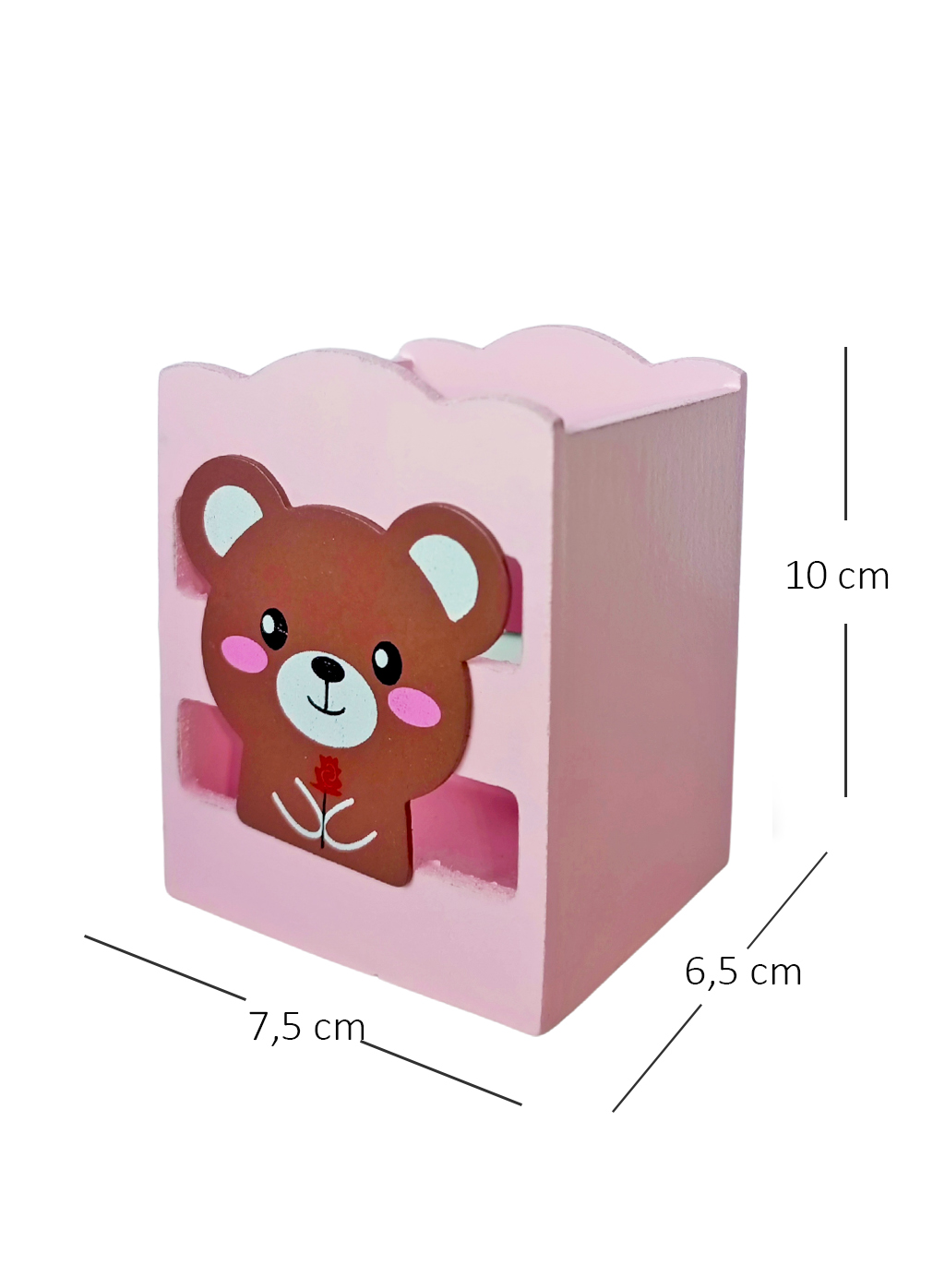 Ahşap Masaüstü Kalemlik Sevimli Ayı Pembe - 1 Adet