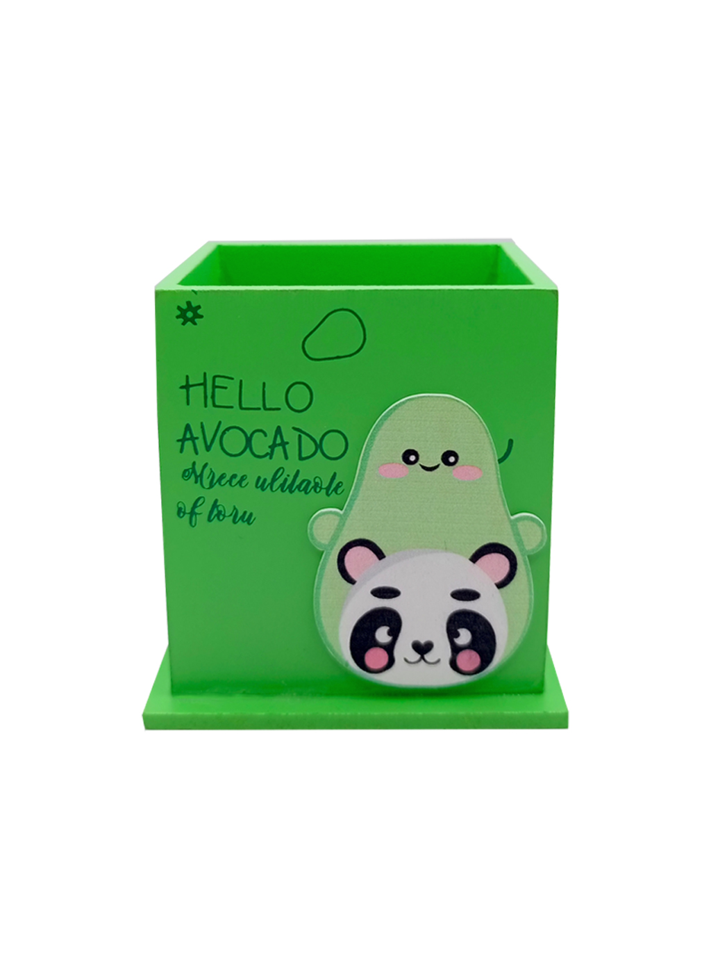 Ahşap Masaüstü Kalemlik Sevimli Avakado Panda Desenli Yeşil - 1 A