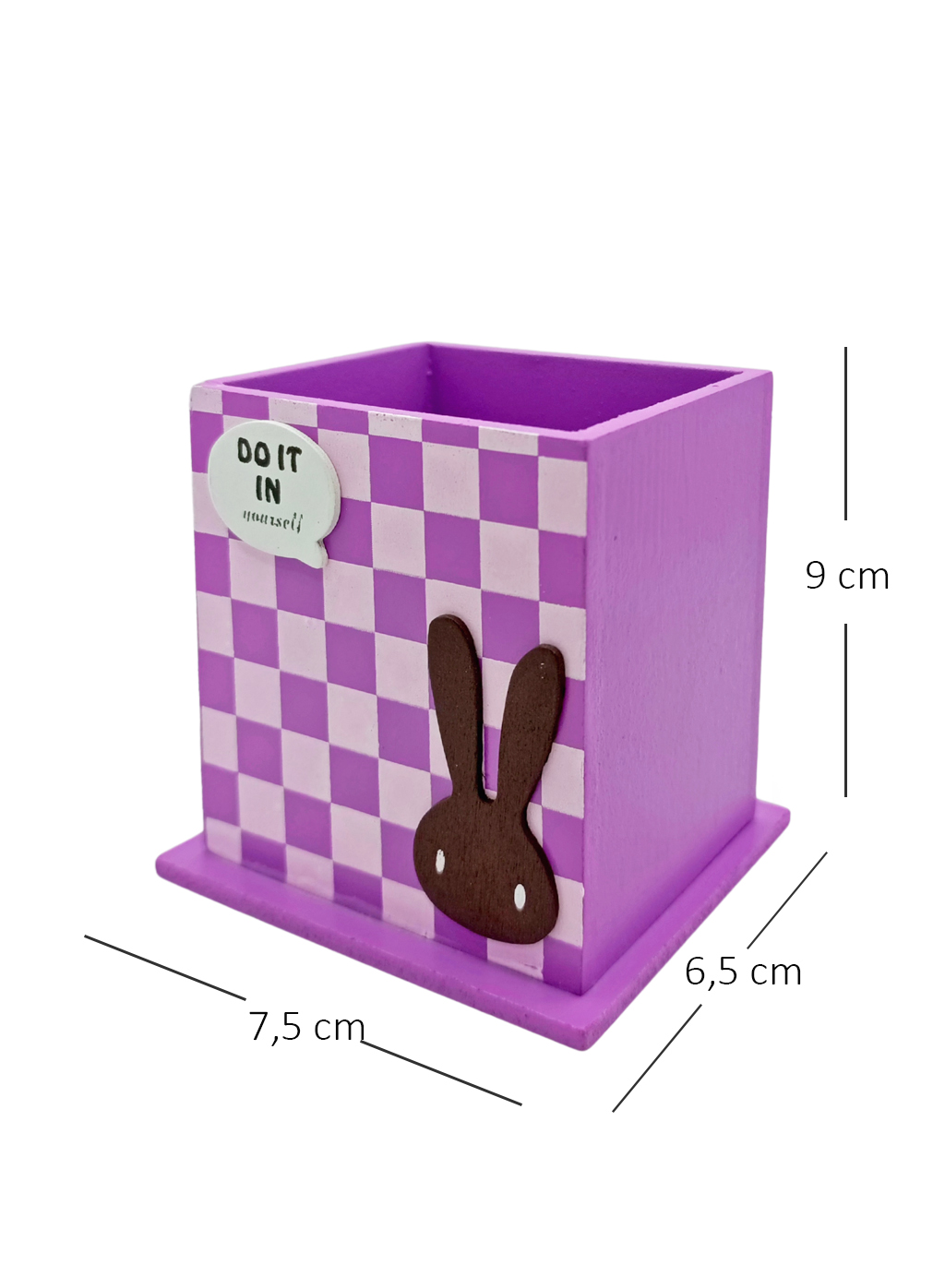Ahşap Masaüstü Kalemlik Sevimli Tavşan Desenli Mor - 1 Adet
