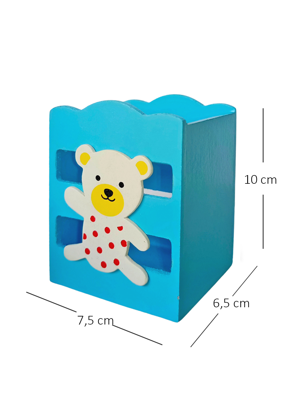 Ahşap Masaüstü Kalemlik Sevimli Ayı Mavi- 1 Adet