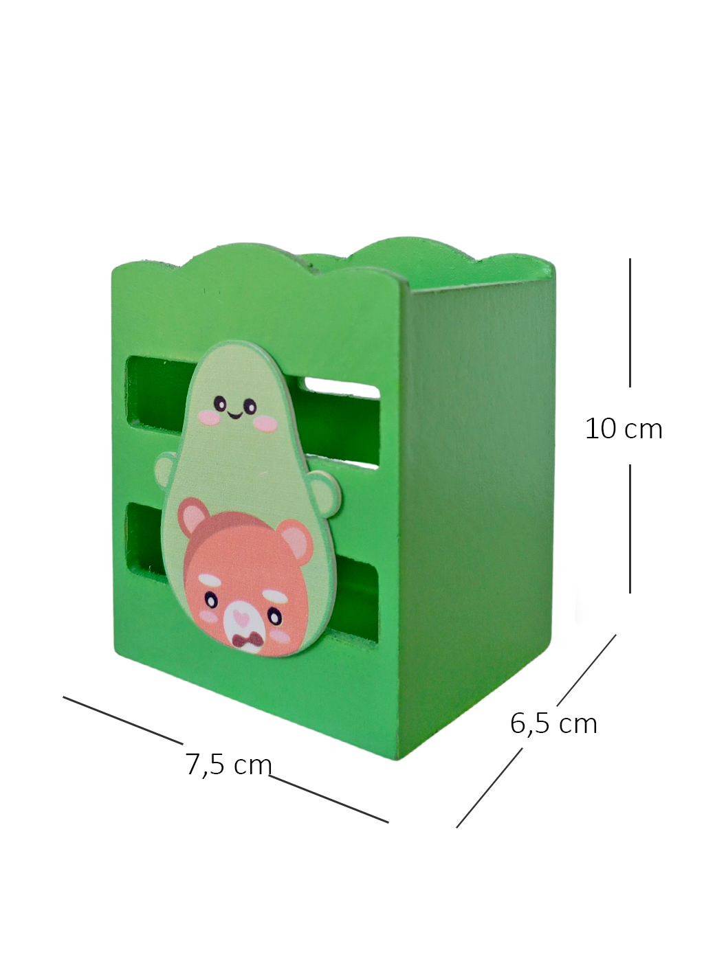 Ahşap Masaüstü Kalemlik Sevimli Avakado Ayı Yeşil- 1 Adet