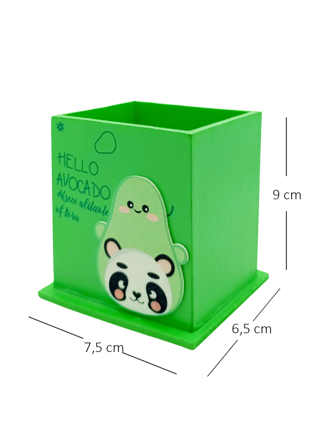Ahşap Masaüstü Kalemlik Sevimli Avakado Panda Desenli Yeşil - 1 A