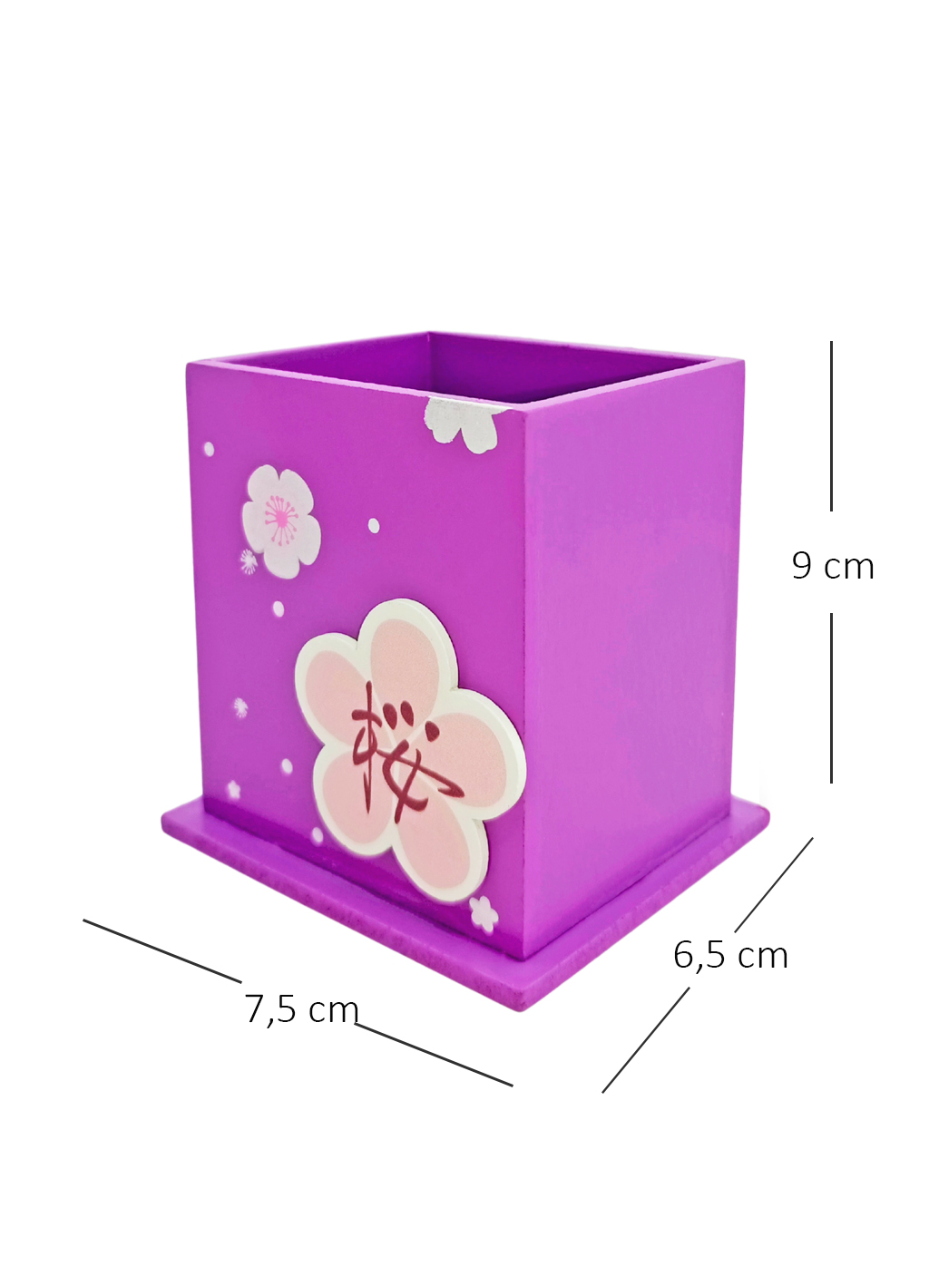 Ahşap Masaüstü Kalemlik Çiçek Desenli Mor - 1 Adet