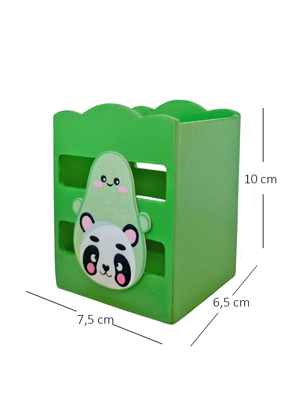 Ahşap Masaüstü Kalemlik Sevimli Avakado Panda Yeşil- 1 Adet