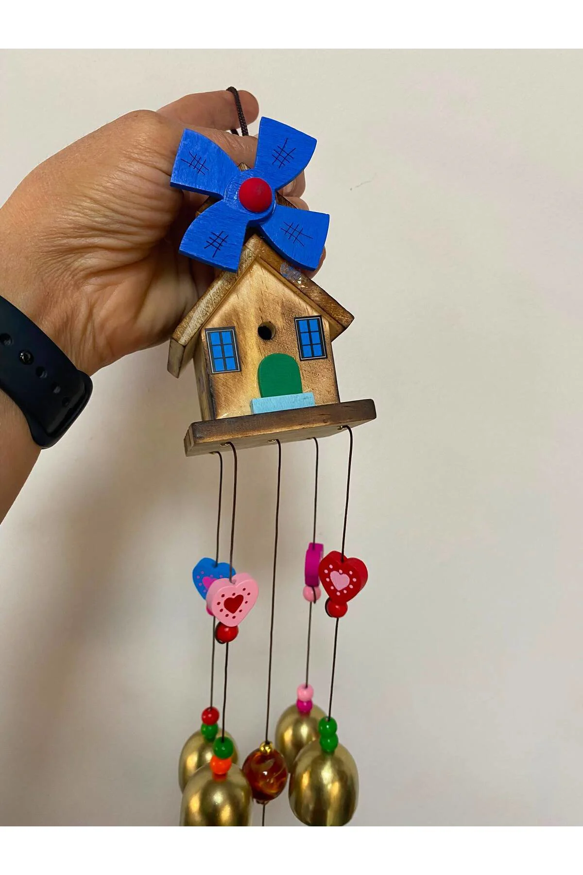 Ahşap Metalli Ev Modeli Rüzgar Çanı Hediyelik 46 cm