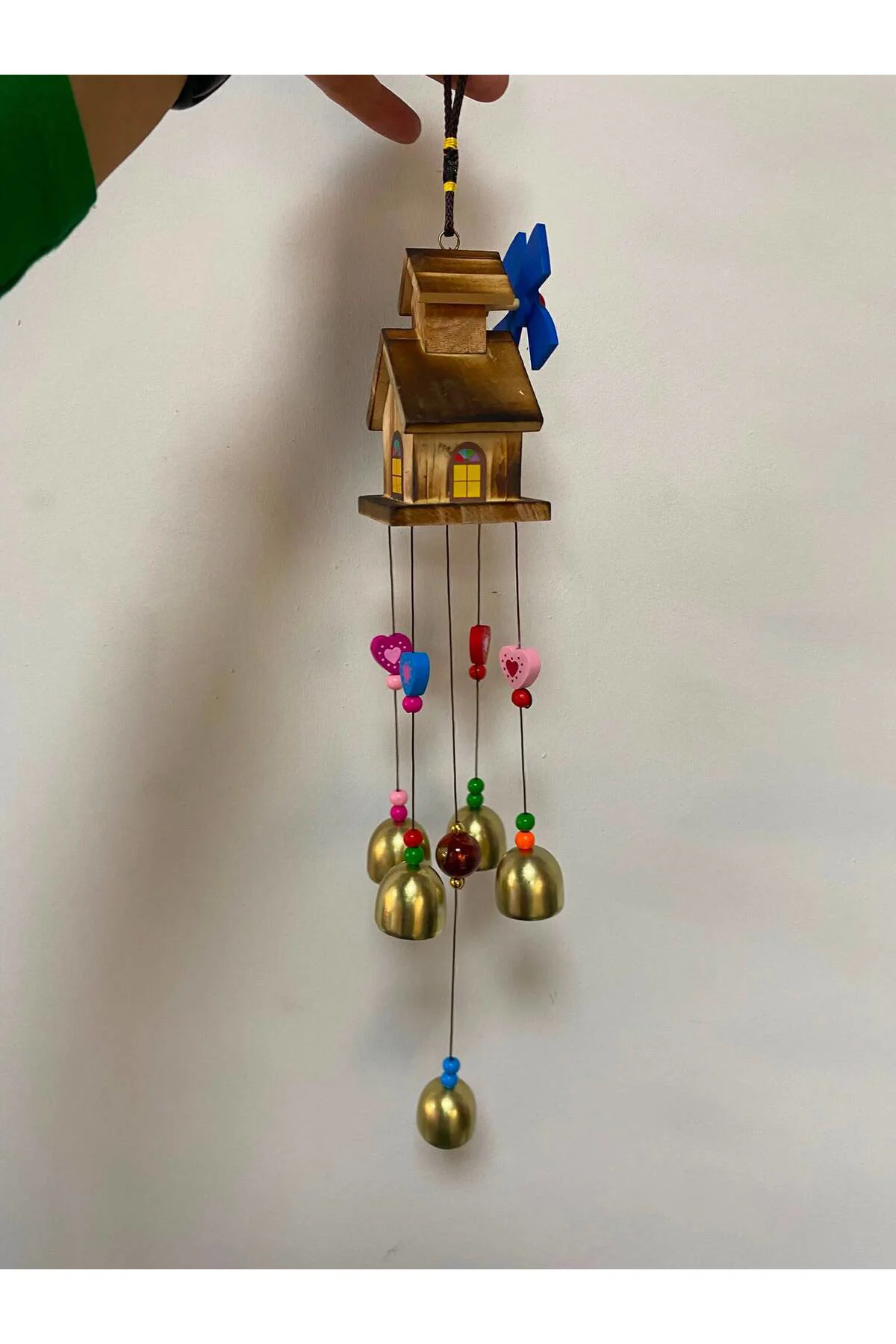 Ahşap Metalli Ev Modeli Rüzgar Çanı Hediyelik 46 cm