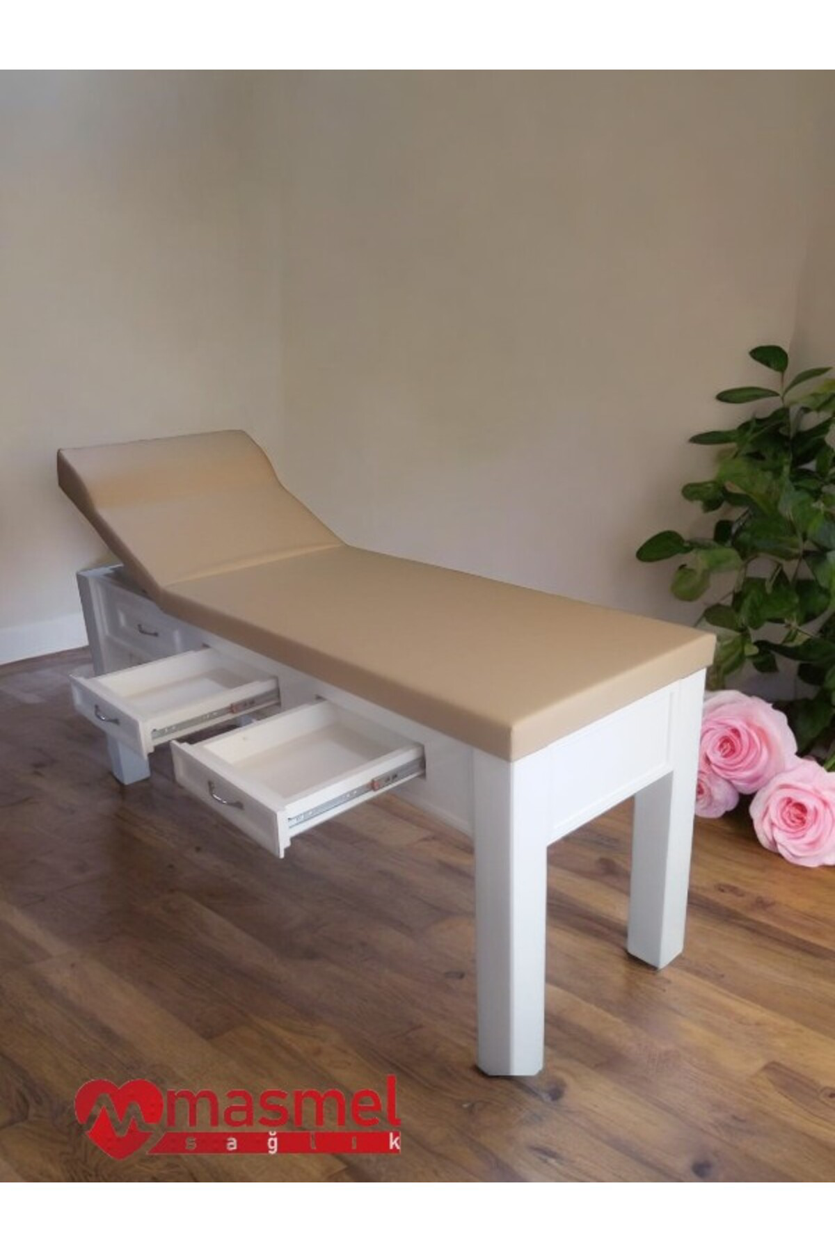 Masmel Sağlik Ahşap Muayene Masasi | Çekmeceli | Torna Ayakli Muayene Sedyesi