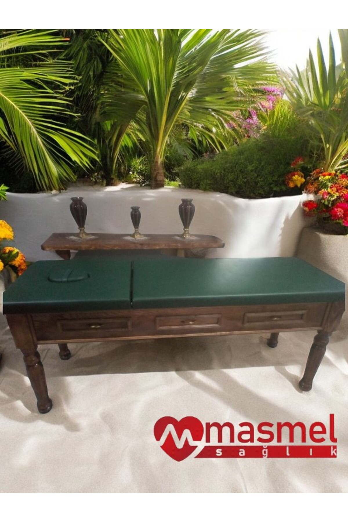 Masmel Sağlik Ahşap Muayene Masasi | Çekmeceli | Torna Ayakli Muayene Sedyesi