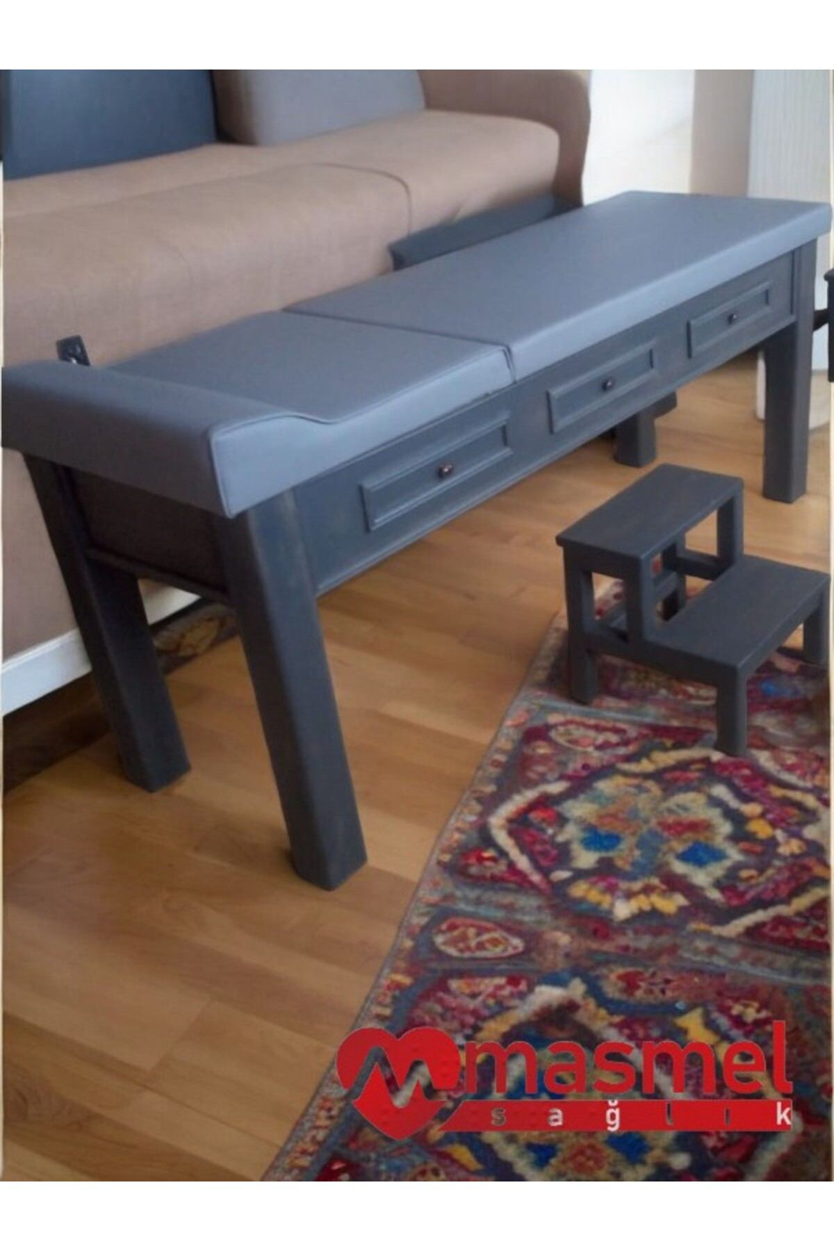Masmel Sağlik Ahşap Muayene Masasi | Çekmeceli | Torna Ayakli Muayene Sedyesi
