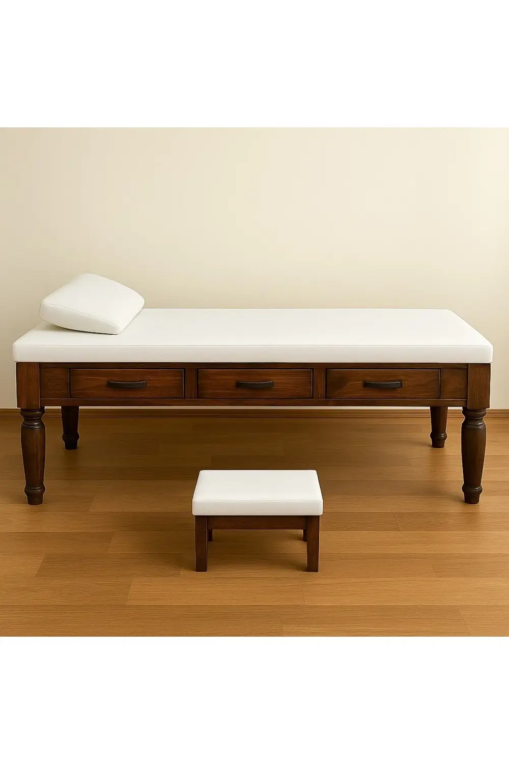 Ahşap Muayene Masası | Çekmeceli | Torna Ayaklı Muayene Sedyesi