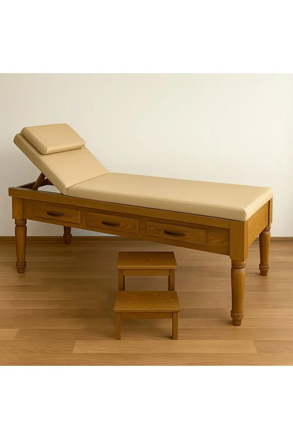 Ahşap Muayene Masası | Çekmeceli | Torna Ayaklı Muayene Sedyesi