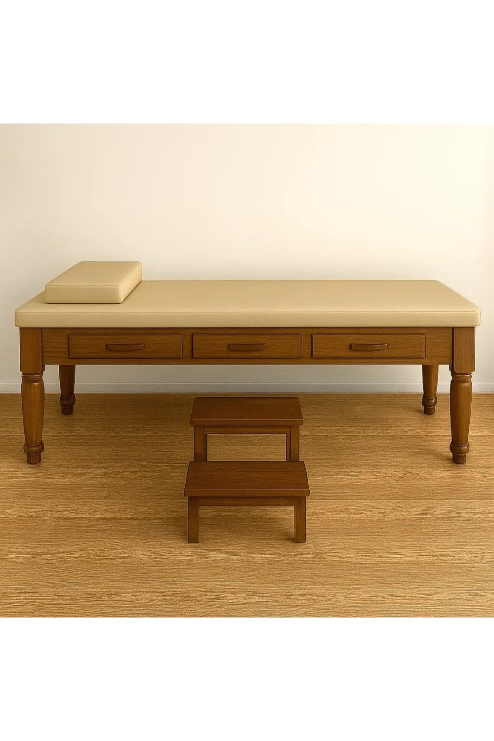 Ahşap Muayene Masası | Çekmeceli | Torna Ayaklı Muayene Sedyesi