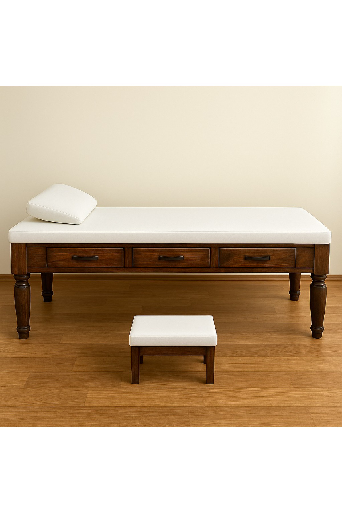 Ahşap Muayene Masası | Çekmeceli | Torna Ayaklı Muayene Sedyesi