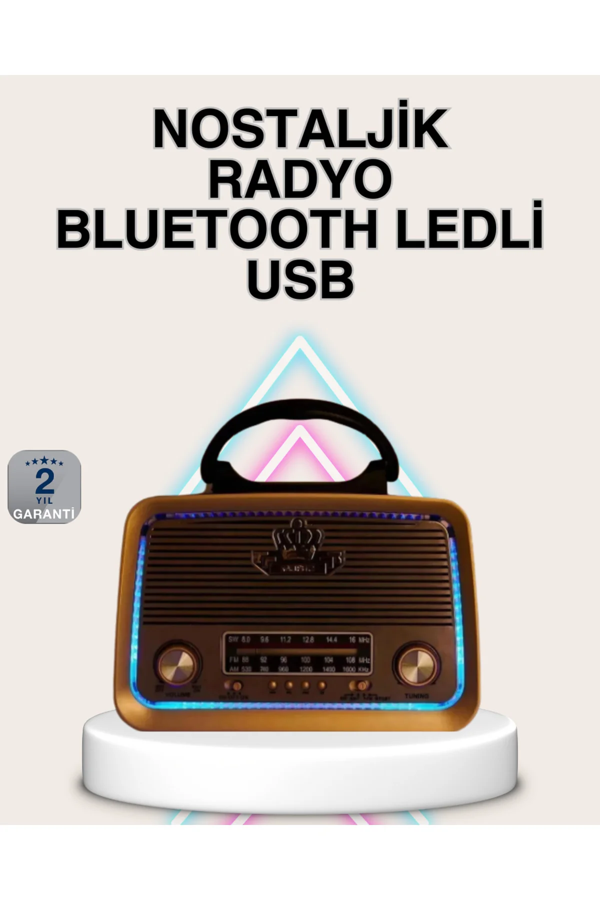 Ahşap Nostaljik Radyo Bluetooth USB SD Kart Destekli