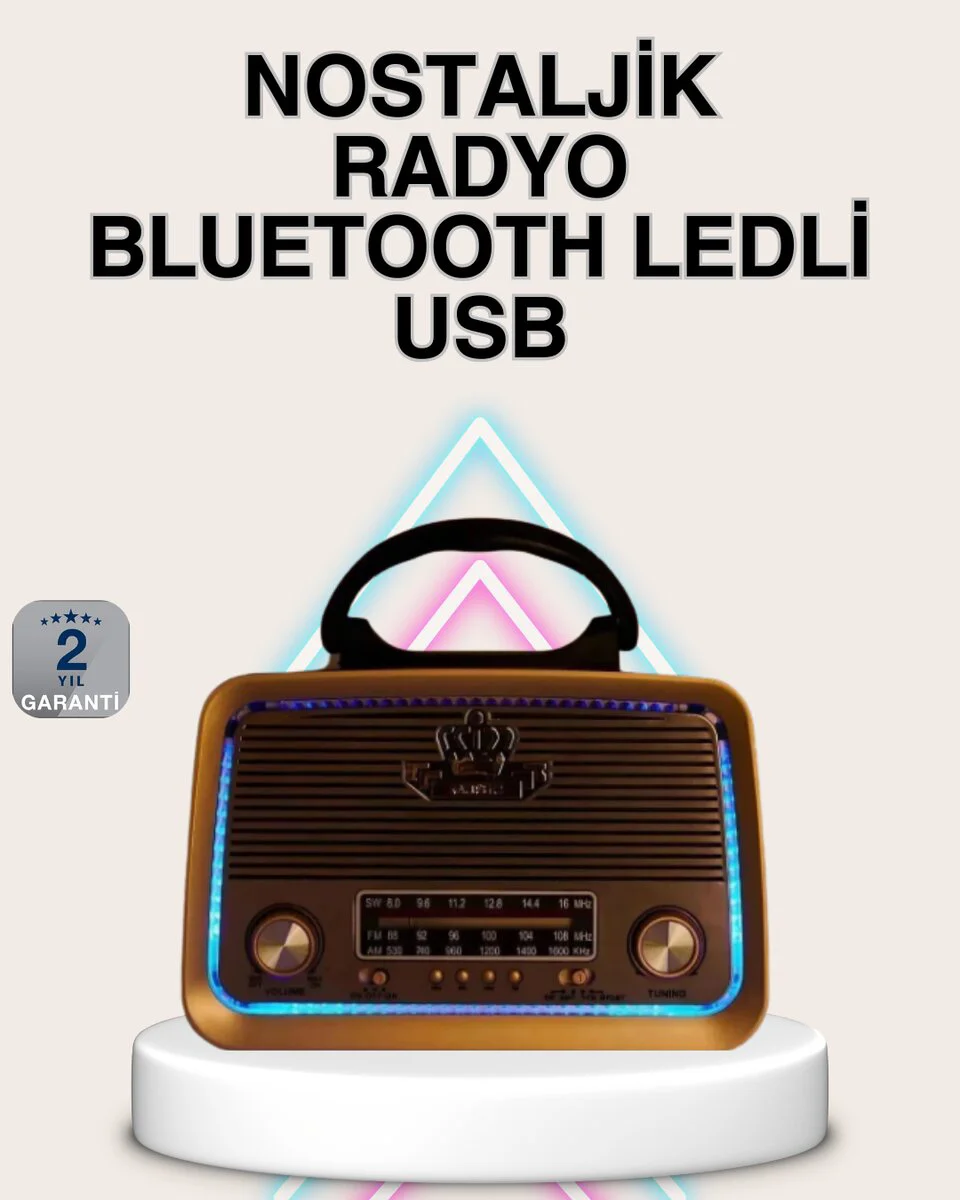 Ahşap Nostaljik Radyo - Bluetooth USB SD Kart Destekli, Retro Tasarım ve 5W Ses