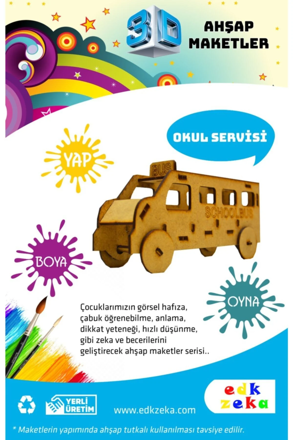 Ahşap Okul Servisi Maketi -(BOYA DAHİL DEĞİLDİR)