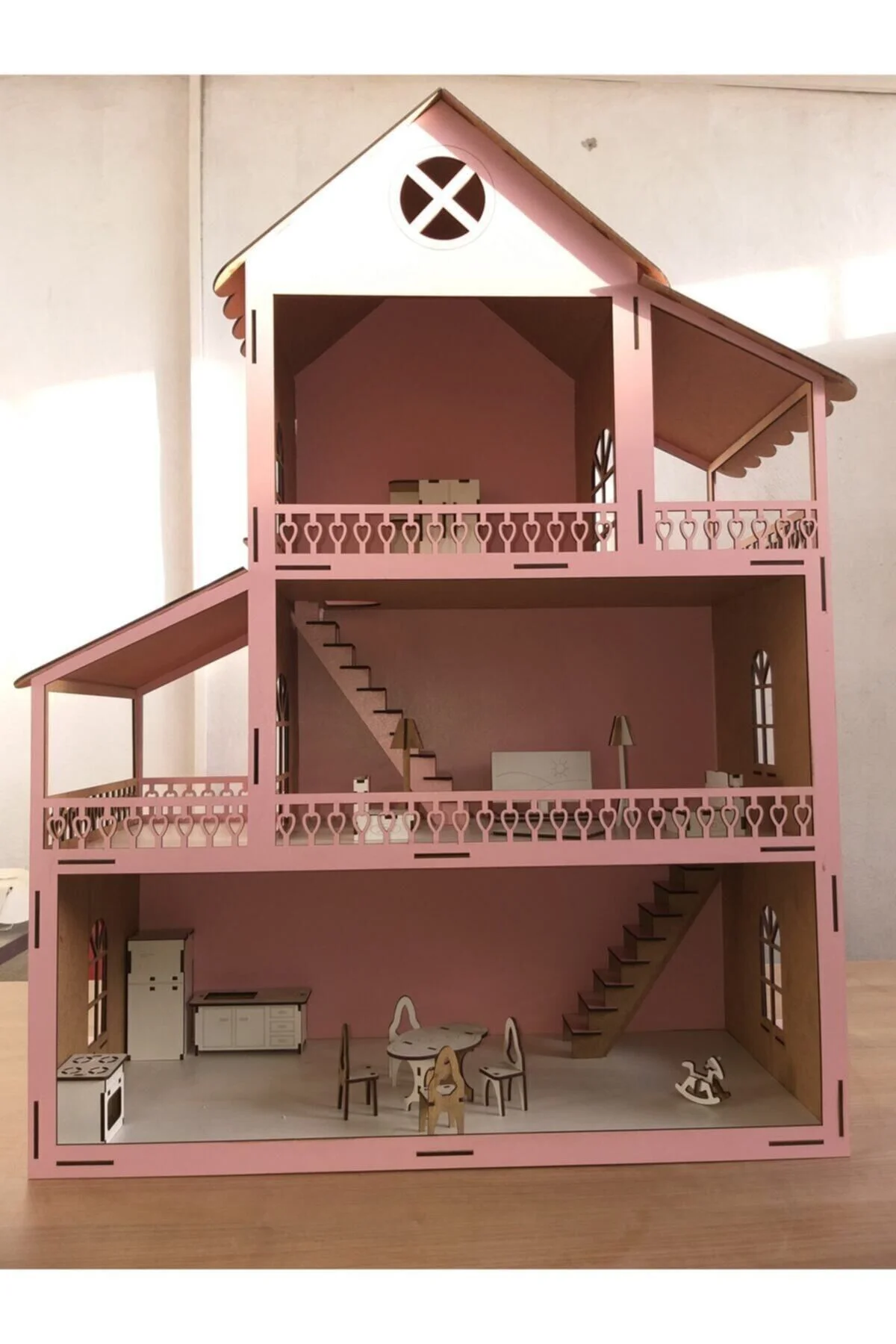 Ahşap Oyun Evi - Büyük Boy Led Işıklı Ahşap Oyun Evi - (76x57x25)