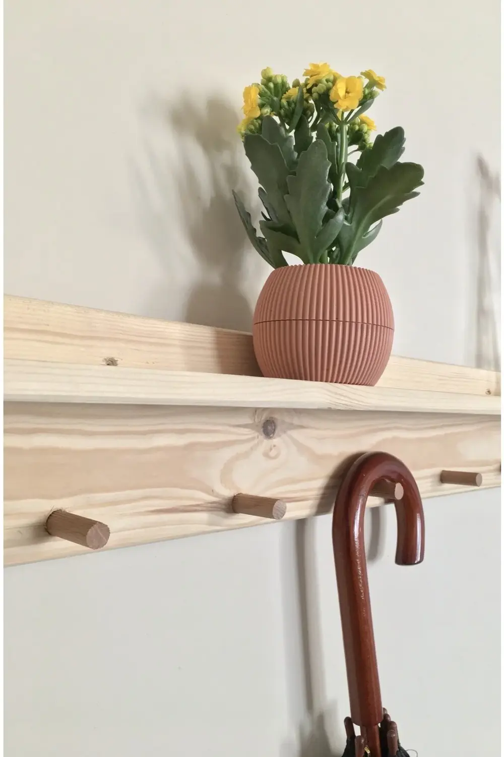 Ahşap Raflı Dekoratif Duvar Askılığı Doğal Ağaç