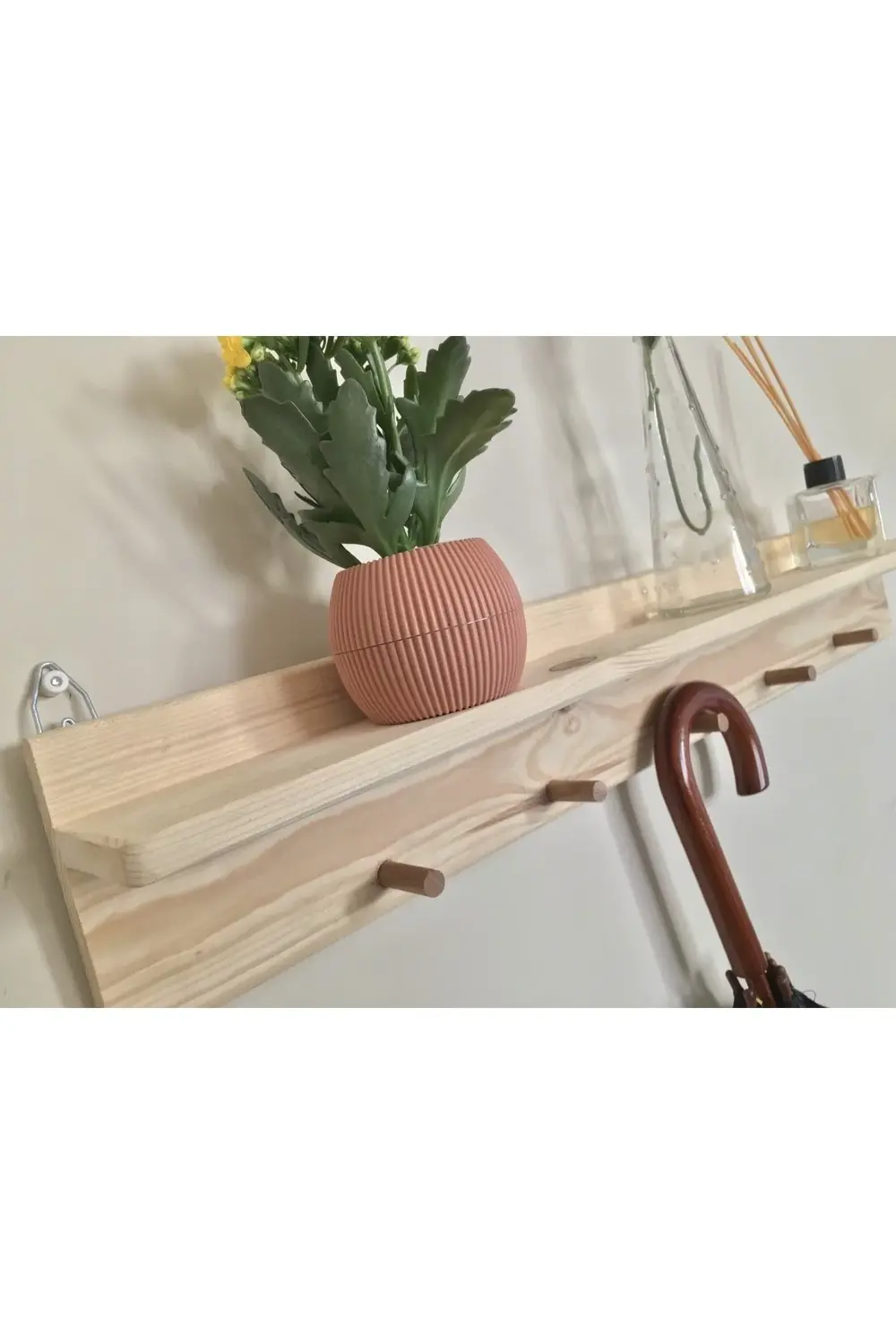 Ahşap Raflı Dekoratif Duvar Askılığı Doğal Ağaç
