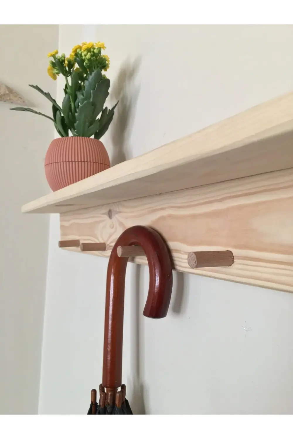 Ahşap Raflı Dekoratif Duvar Askılığı Doğal Ağaç