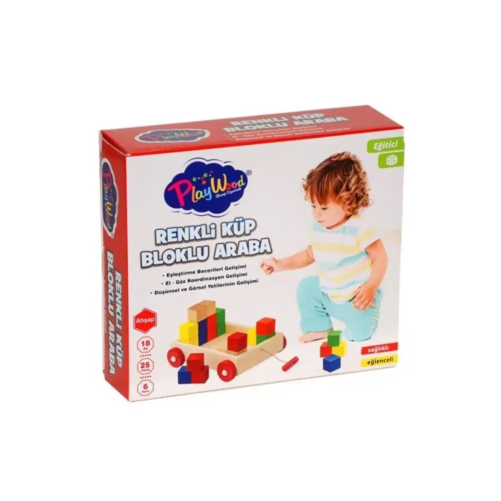 Ahşap Renkli Küp Bloklu Araba 312 Ahşap Renkli Küp Bloklu Araba 312