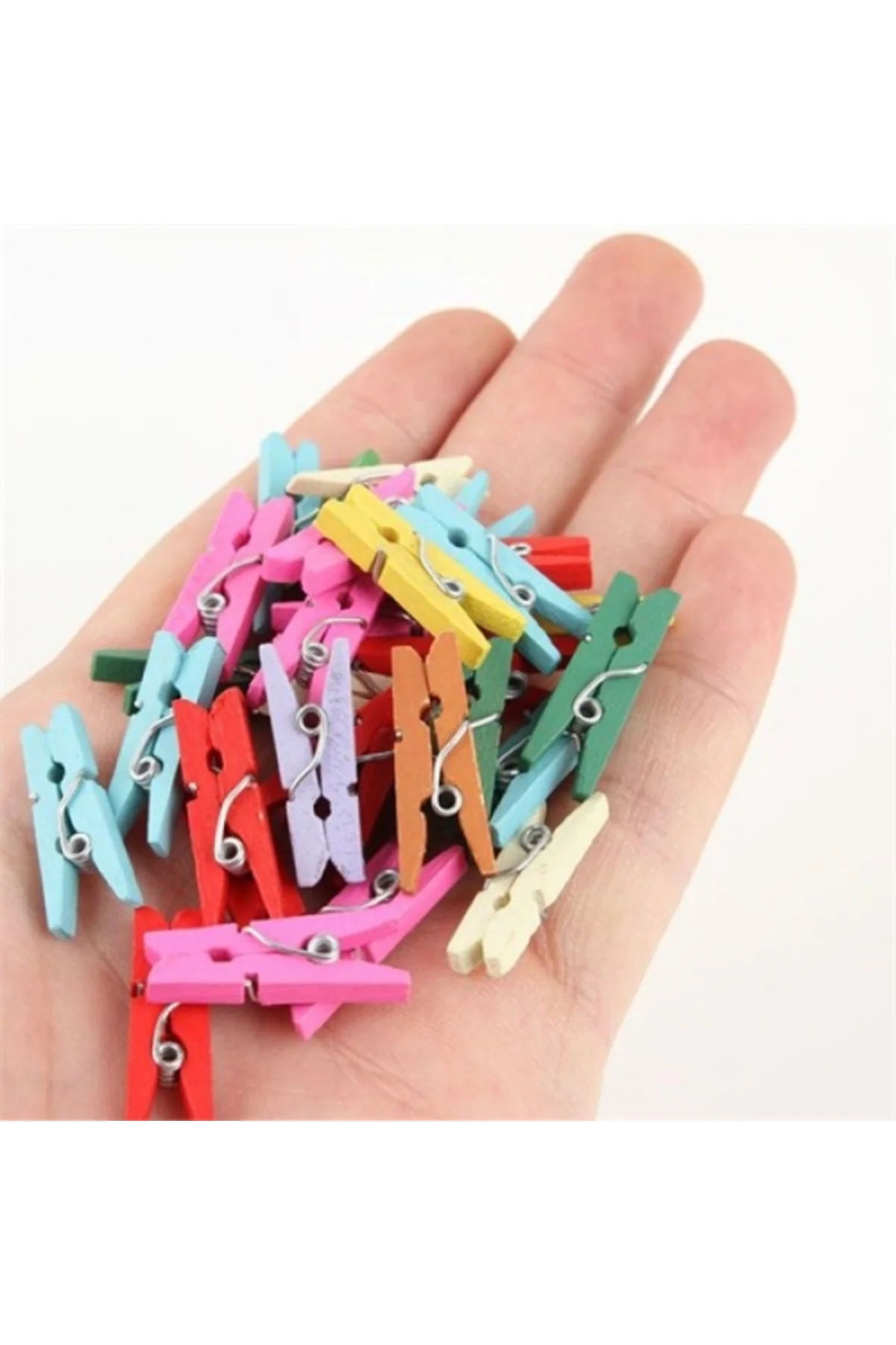 Ahşap Renkli Mini Mandal 100 Adet