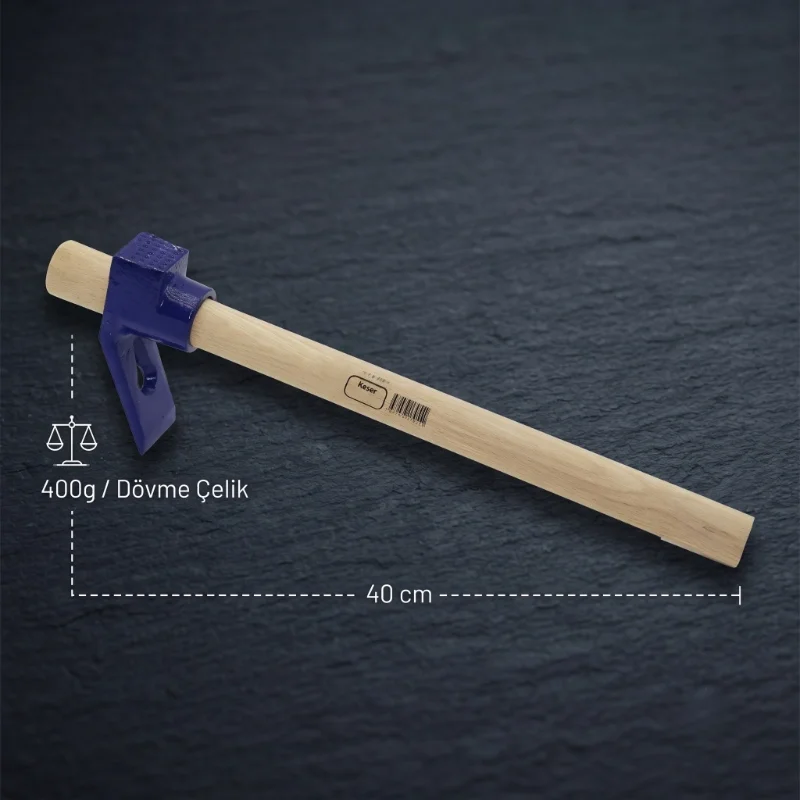Ahşap Saplı Dövme Çelik Keser - Boyalı Sap - 400 Gram