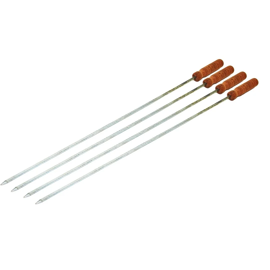 Ahşap Saplı Kalın Kare Mangal Şişi - 50 cm - Güvenli Tutuş