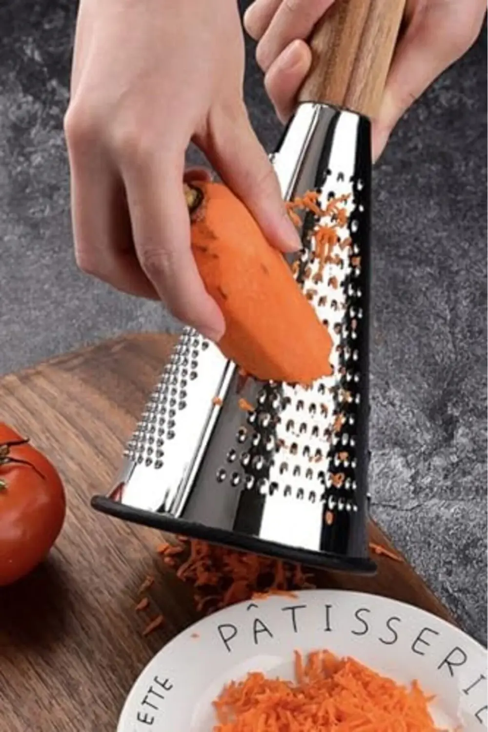 Ahşap Saplı Modern Paslanmaz Çelik Koni Rende 28 x 12 Cm BAGHOOUS