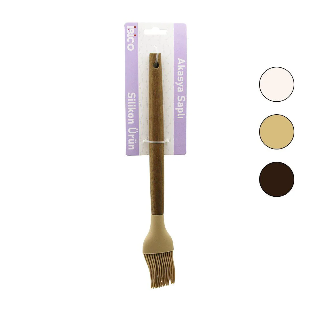 Ahşap Saplı Renkli Silikon Yumurta ve Yağ Fırçası 27 cm