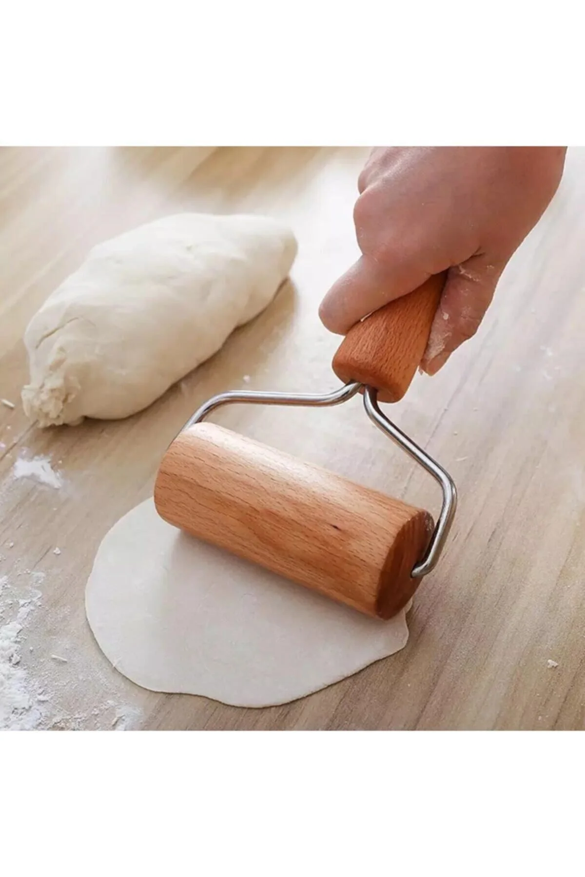 Ahşap Saplı Rulo Hamur Açıcı Merdane Pürüssüz Oklava Pizza Börek Açma Silindir