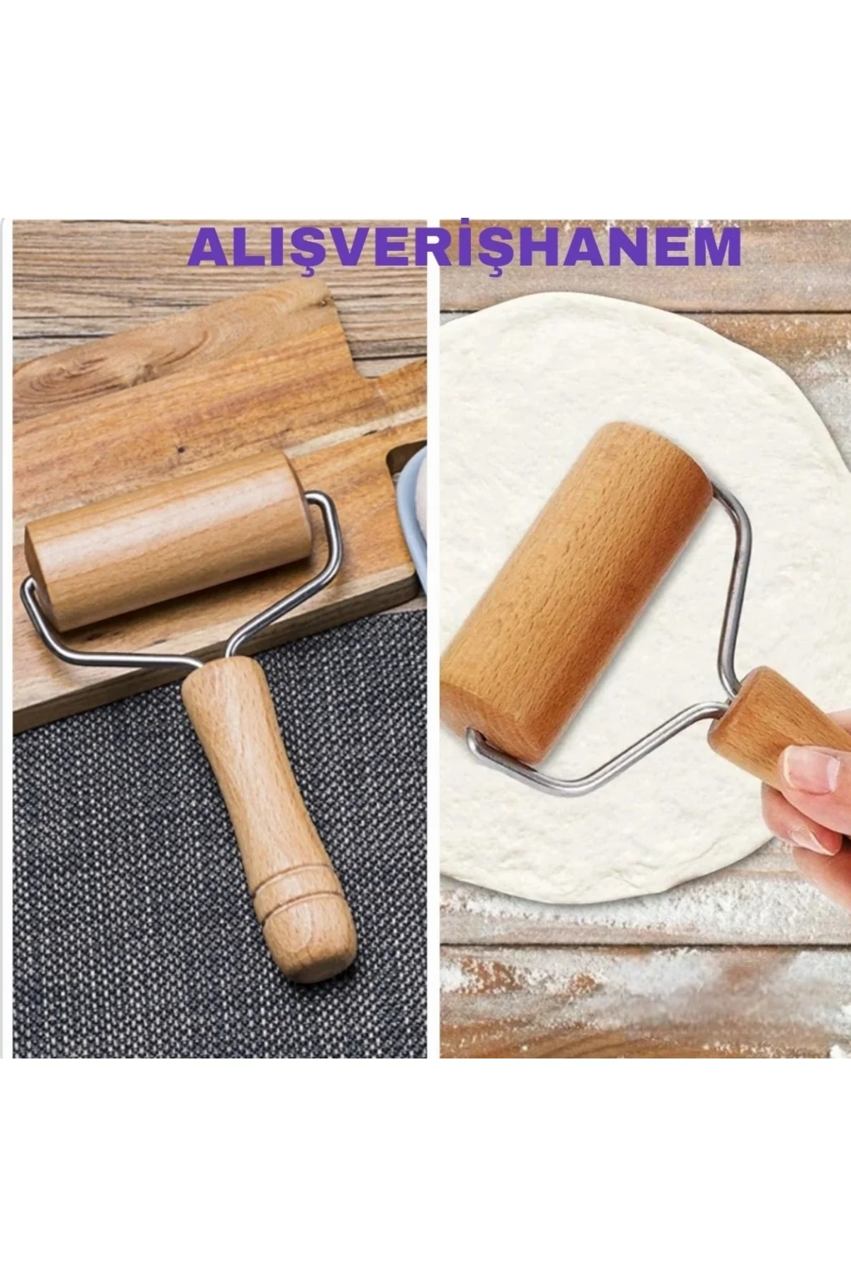 Ahşap Saplı  Rulo Hamur Açıcı Merdane  Pürüssüz Oklava Pizza Börek Açma SilindirHamur Şekillendirici