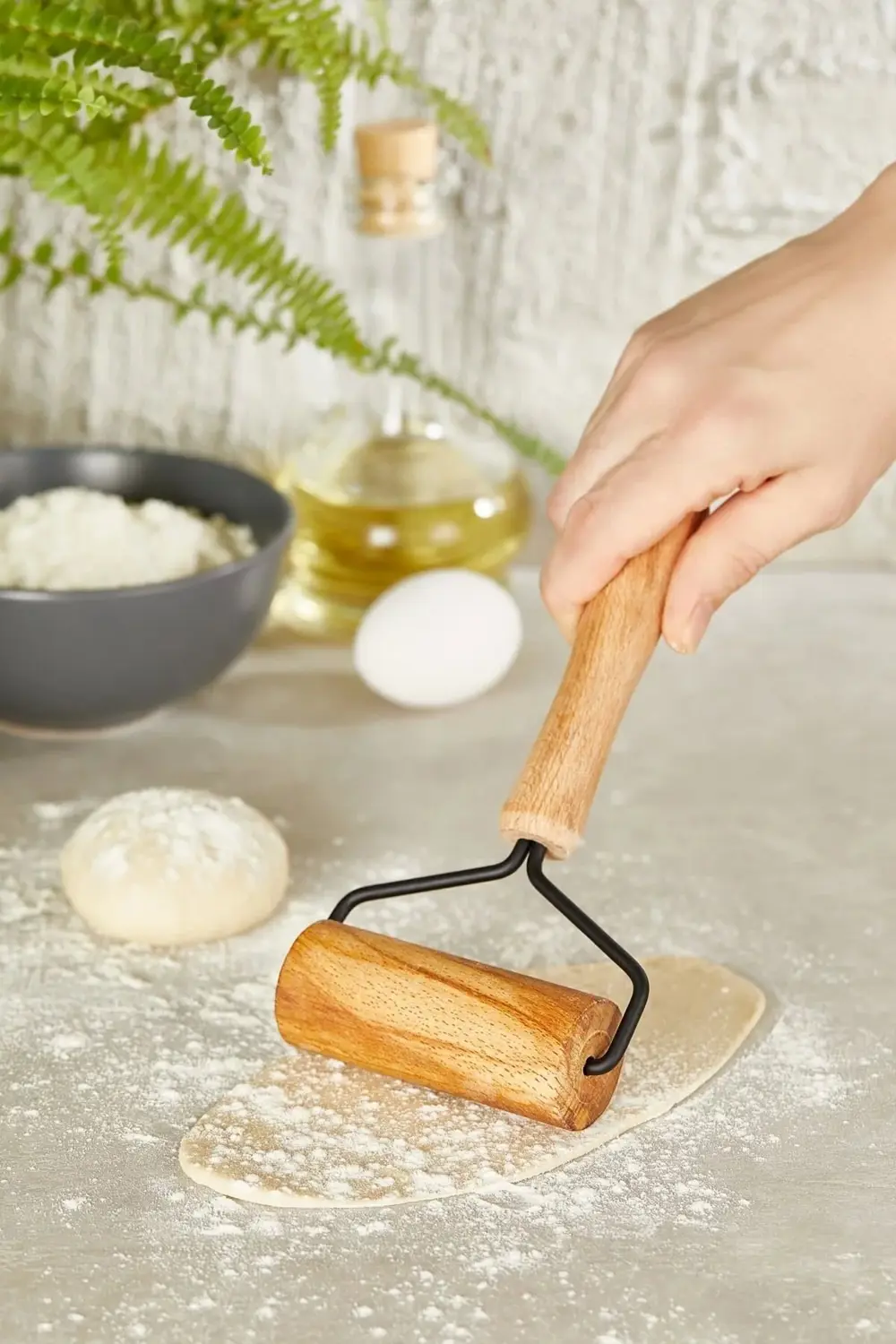 Ahşap Saplı Rulo Hamur Açıcı Merdane Pürüzsüz Oklava Pizza Börek