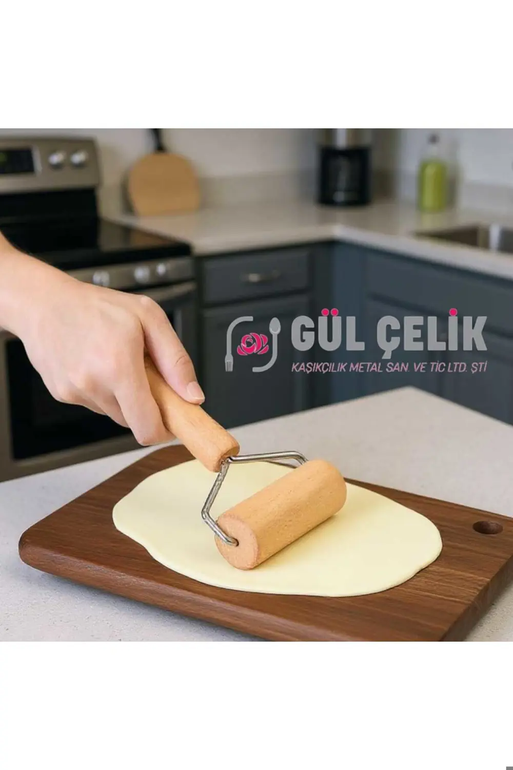 Ahşap Saplı Rulo Hamur Açıcı Merdane Pürüzsüz Oklava Pizza Börek