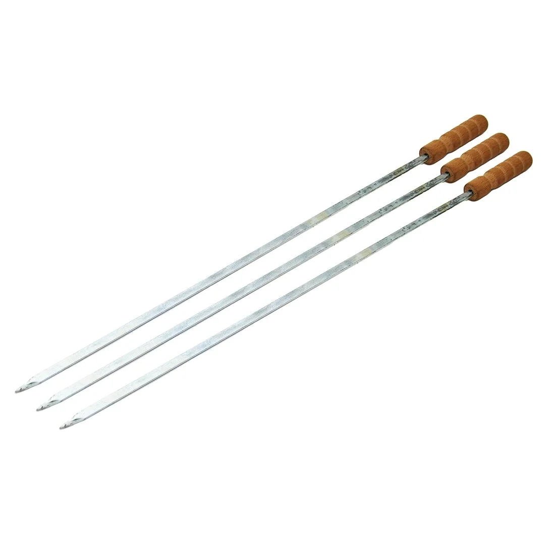Ahşap Saplı Tavuk Şişi - Dar Yassı - Metal - 50 cm