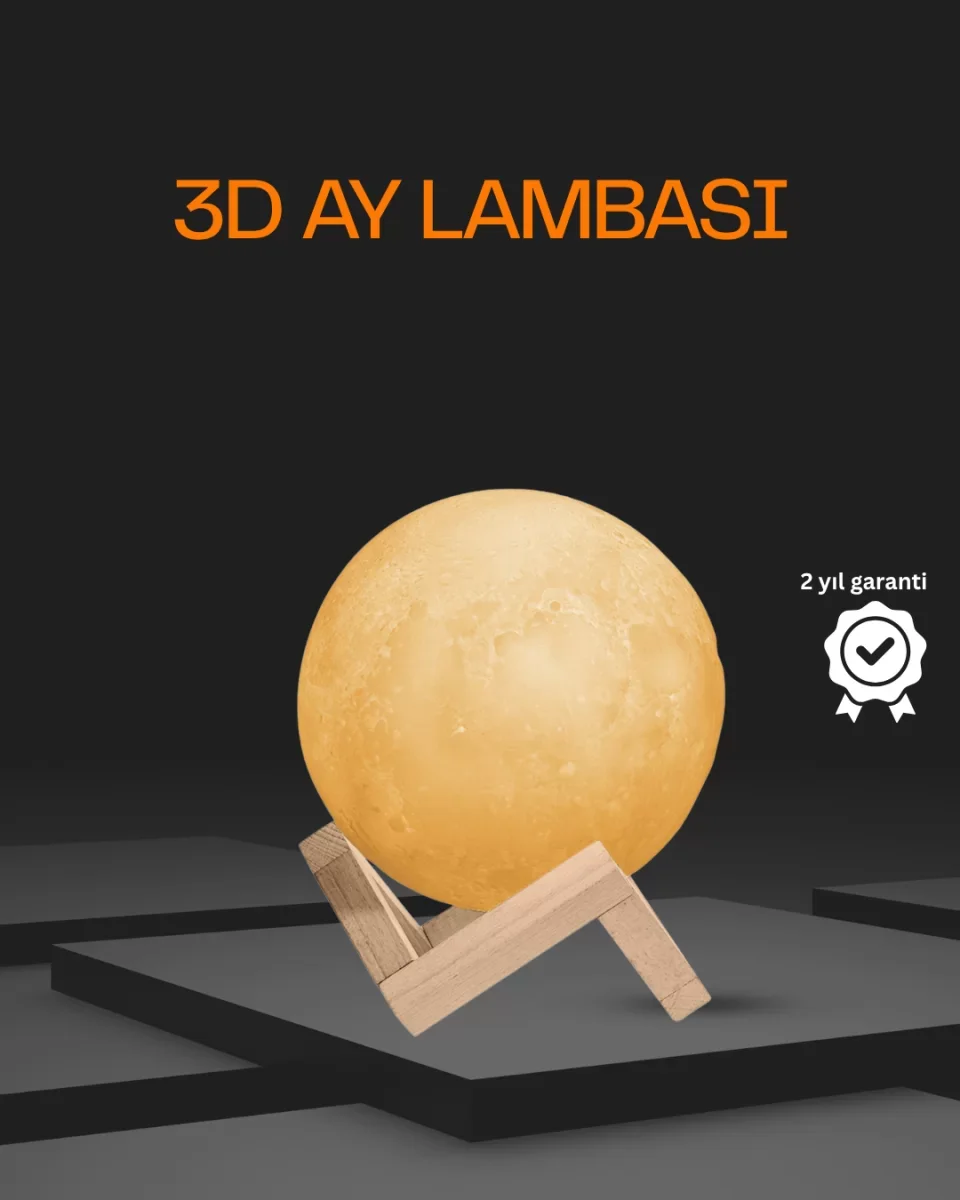 Ahşap Standlı 3D Baskı Ay Lambası 16 Renkli ve Şarjlı - Lisinya