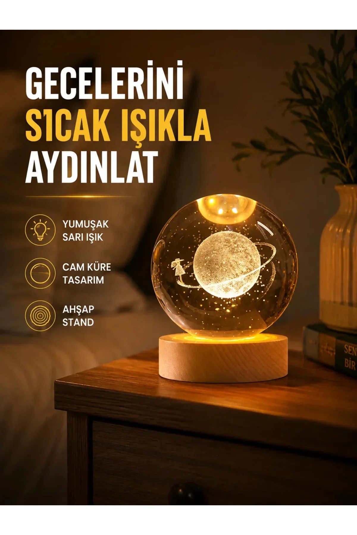 Ahşap Standlı Sarı Işıklı Dekoratif Küre Kız Figürü Tasarım Ahşap Standlı Sarı Işıklı Dekoratif Küre Kız Figürü Tasarım