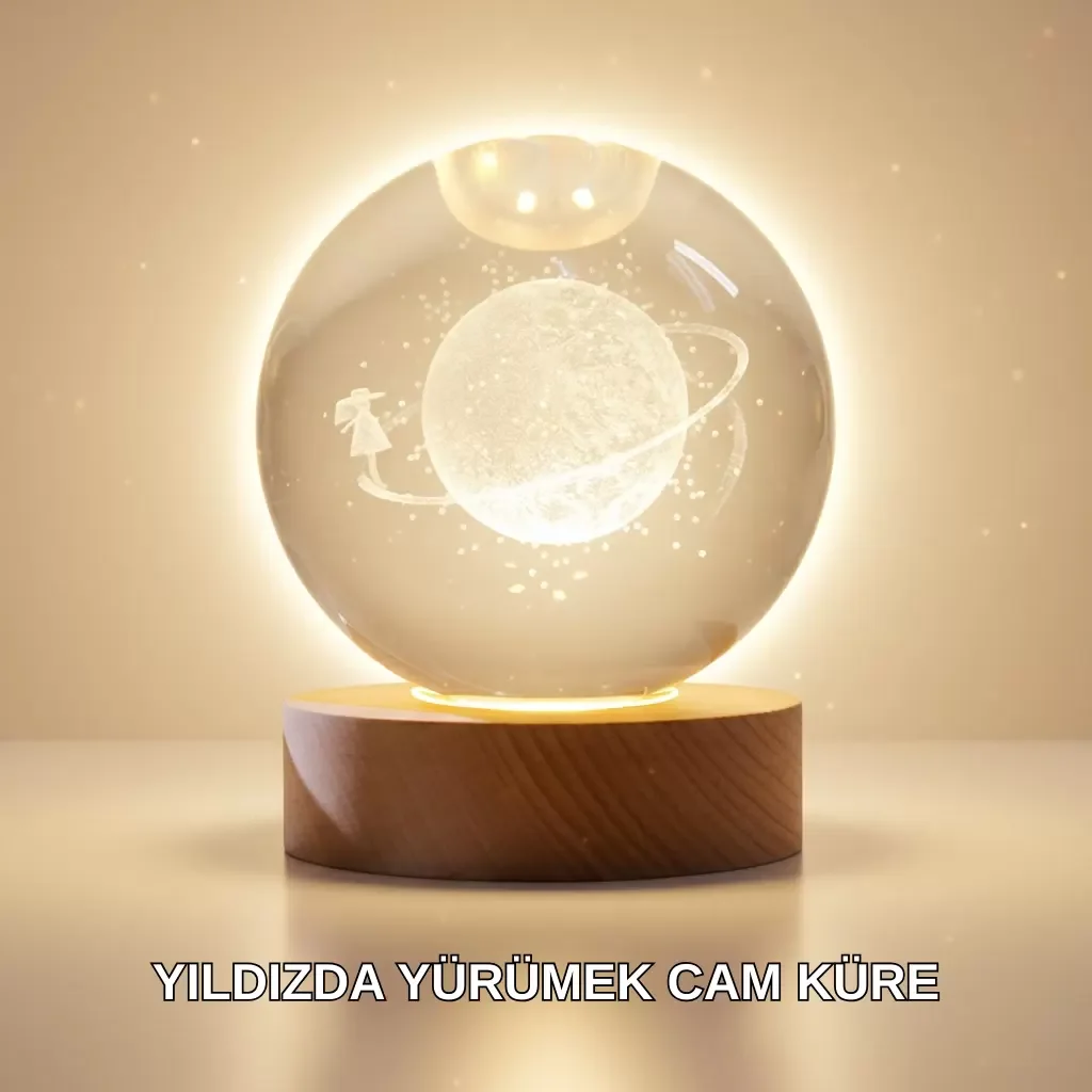 Ahşap Standlı Sarı Işıklı Dekoratif Küre Kız Figürü Tasarım - Lisinya