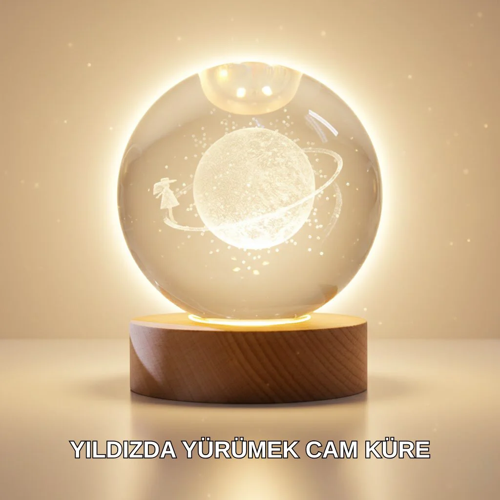 Ahşap Standlı Sarı Işıklı Dekoratif Küre Kız Figürü Tasarımı - Sıcak Atmosfer