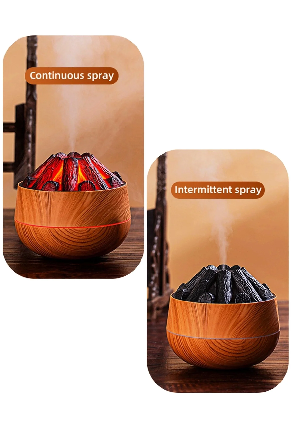 Ahşap Tasarımlı Soğuk Buhar Hava Nemlendirici ve Aroma Difüzörü, 300 ml Kapasiteli, Bej Renk