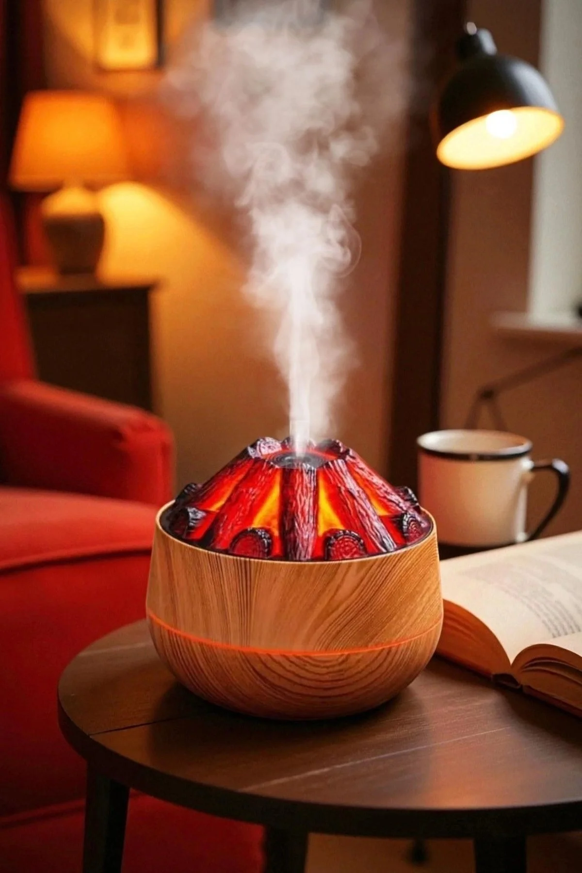 Ahşap Tasarımlı Soğuk Buhar Hava Nemlendirici ve Aroma Difüzörü, 300 ml Kapasiteli, Bej Renk