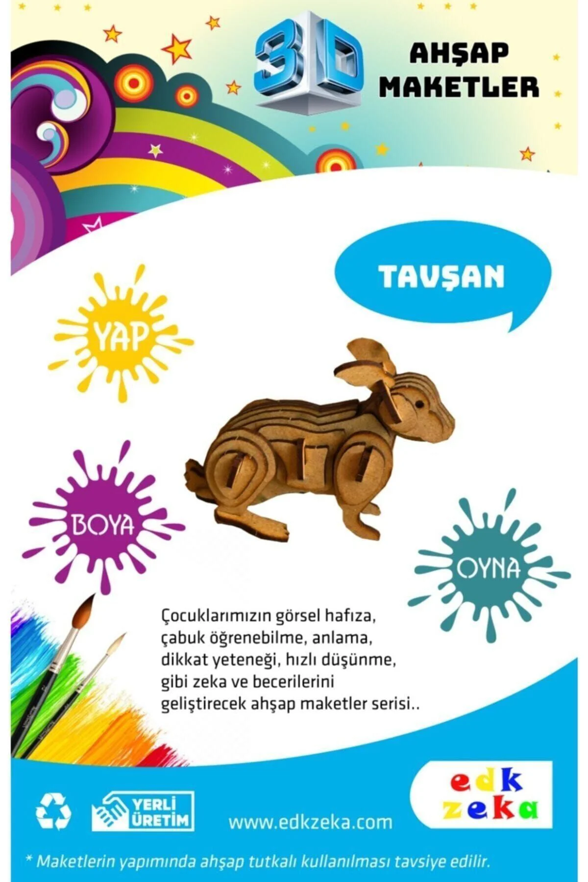 Ahşap Tavşan Maketi - (BOYA DAHİL DEĞİLDİR)