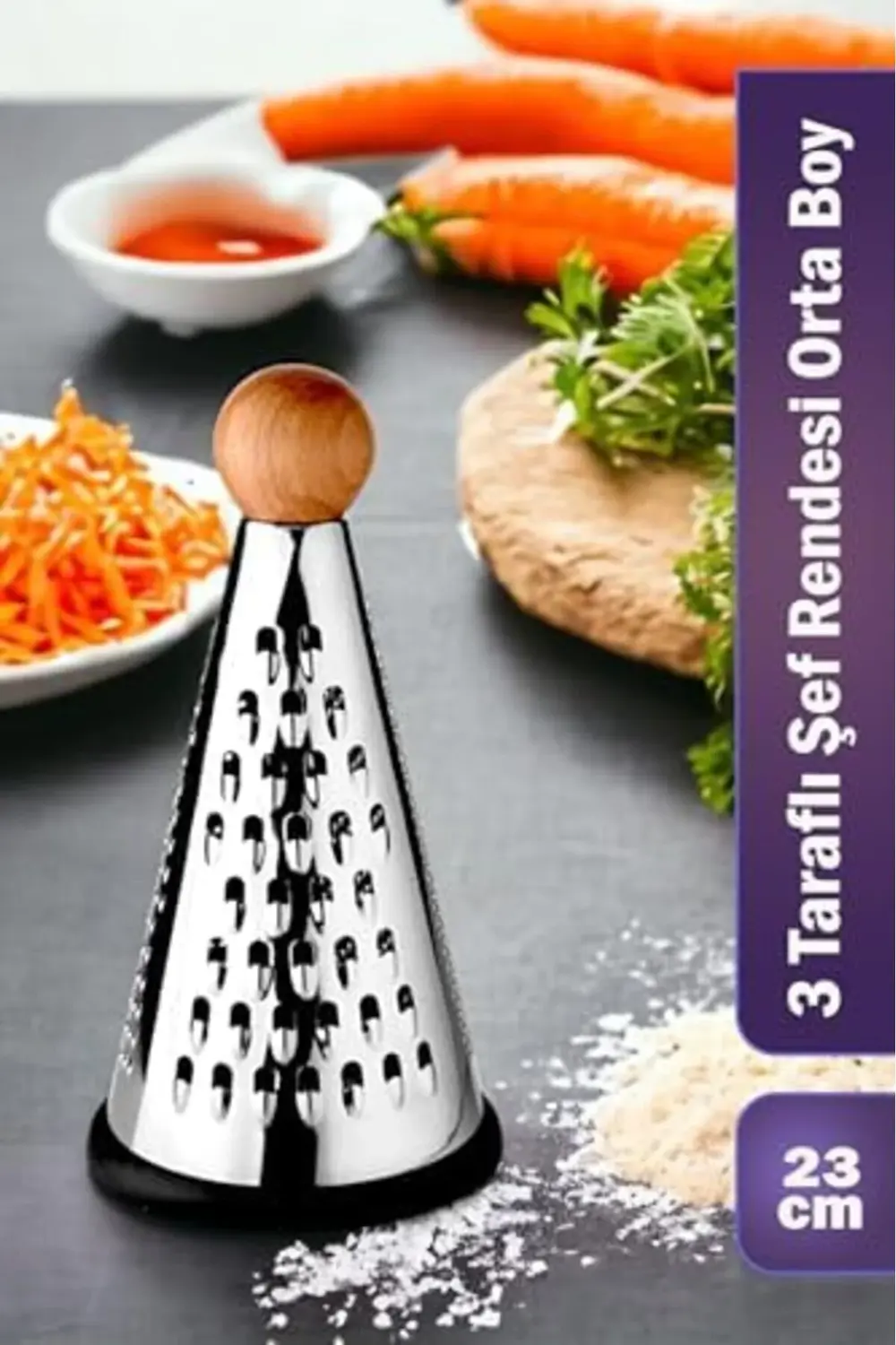 Ahşap Topuz Tutuculu 3 Taraflı Paslanmaz Çelik Lüks Şef Rendesi O