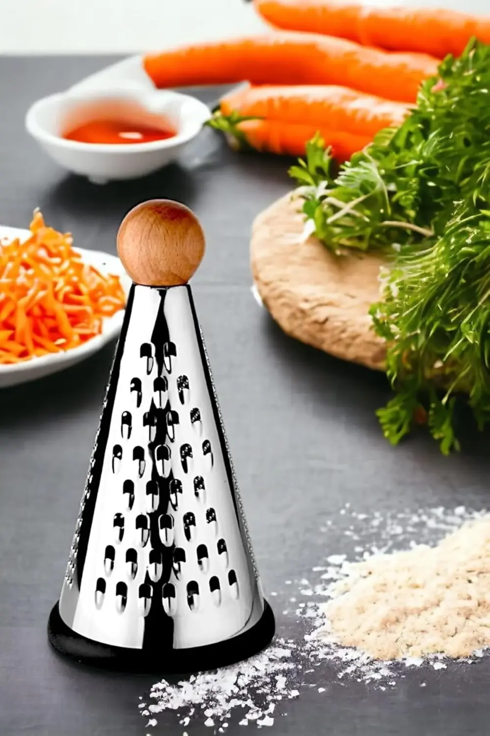 Ahşap Topuz Tutuculu 3 Taraflı Paslanmaz Çelik Lüks Şef Rendesi O