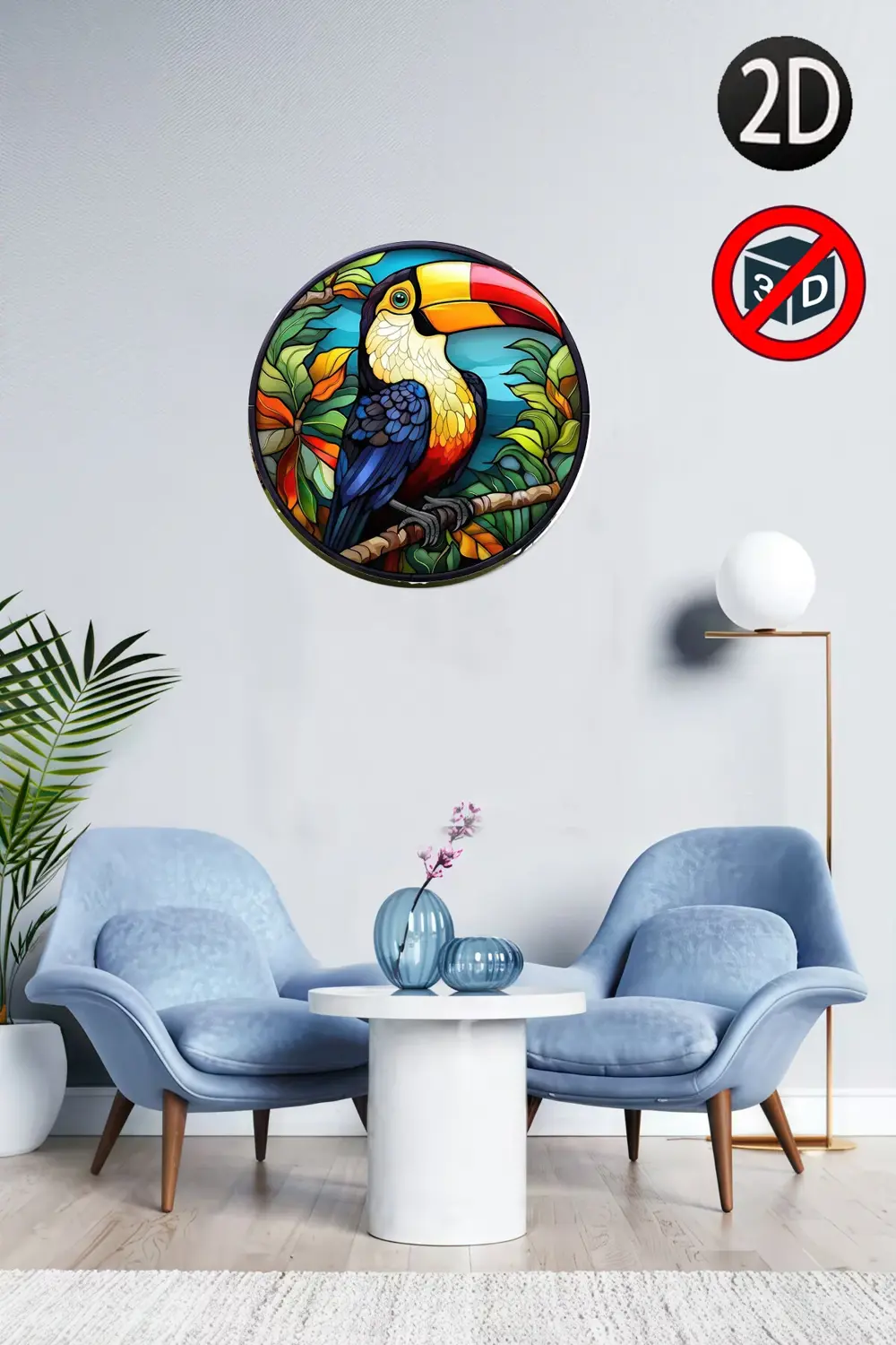 Ahşap Tukan Temalı 28x28 cm Yuvarlak Ev, Bahçe Mutfak Duvar Dekor
