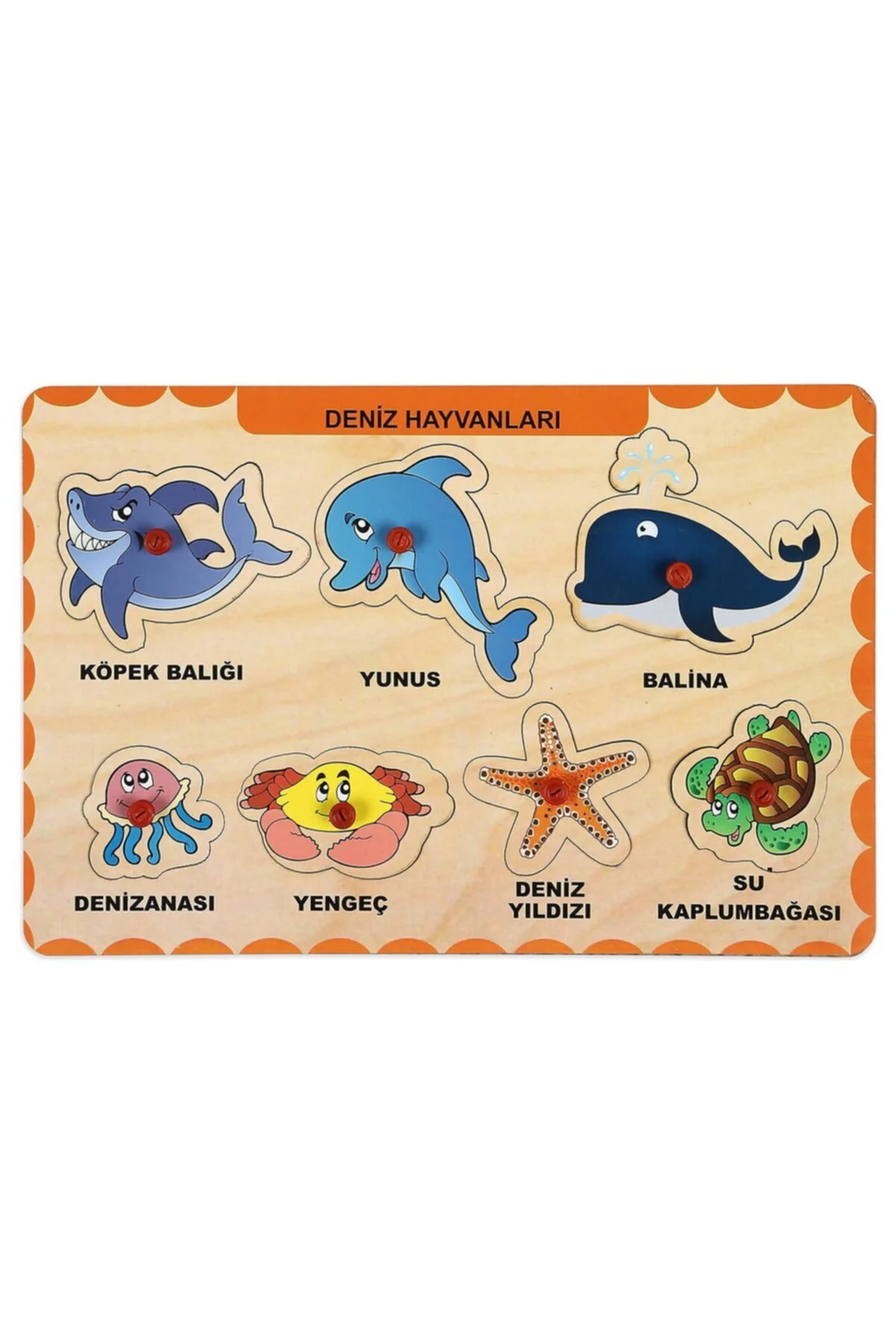 Ahşap Tutmalı Eğitici Yapboz Puzzle Deniz Hayvanları